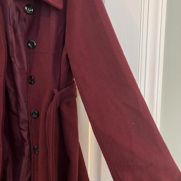 Valerie Stevens Womens Jacket with Tie‎ Belt Burgundy Large Wool Large Buttons - Picture 5 of 14